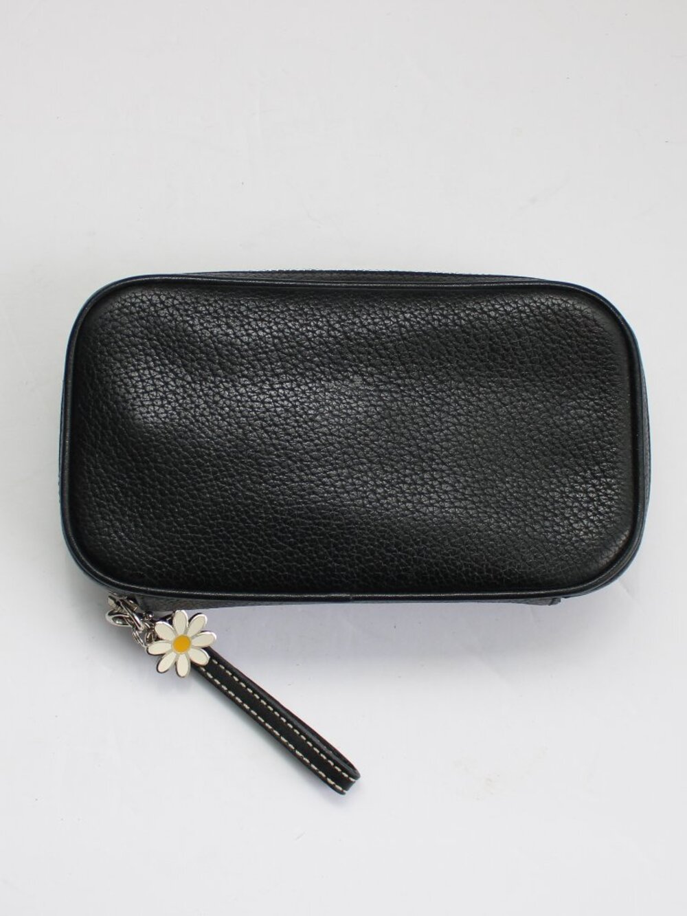 Coach Vintage Y2K Black Leather Zip-Around Jewelry Travel Case Daisy Charm RARE